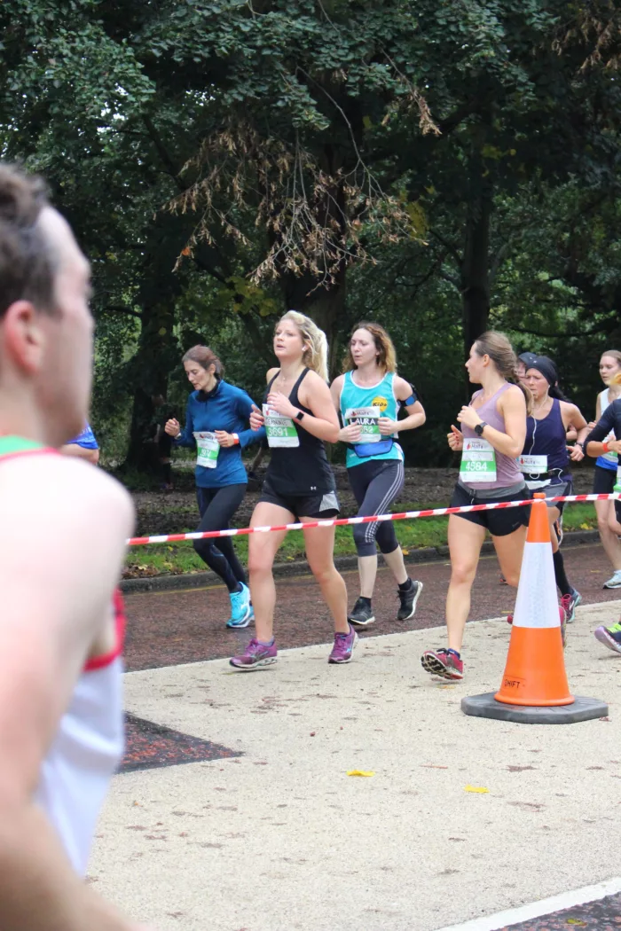 A group of people running a marathon